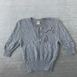 Krizia Maglia Vintage 80s Sweater Women 12 Gray Knit Henley Snake Novelty Short